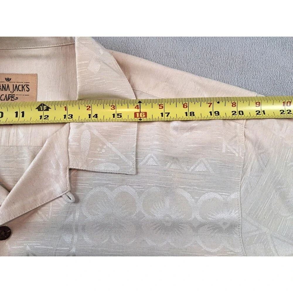 Havana Jack’s 100% Silk Hawaiian Shirt XL Beige Aloha Camp Button Front Vintage - Picture 10 of 13